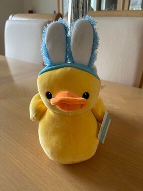 Yellow Plush Duck with Blue Bunny Ears NWT